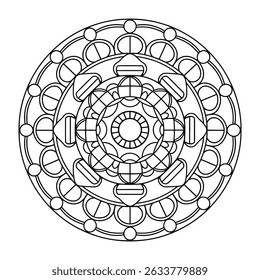 Easy Mandala Black and White Circle Outline - Mandala Coloring Pages for Adults and Kids - Simple Mandalas Artwork Vector.