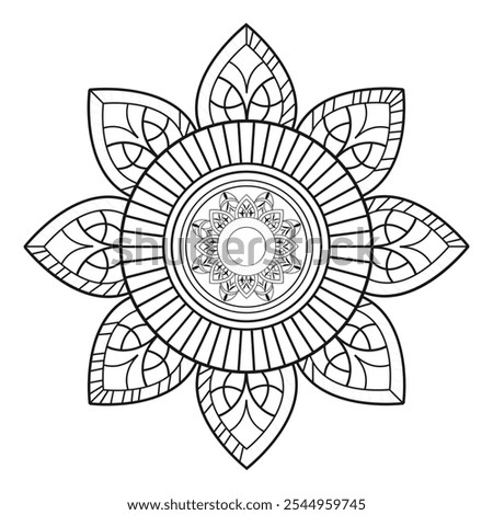 Easy Mandala Black and White Circle Outline - Mandala Coloring Pages for Adults and Kids - Simple Mandalas Artwork Vector