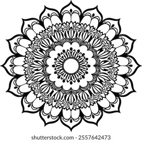 Easy Mandala Black and White silhouette vector on a white background, simple floral mandala design for coloring book