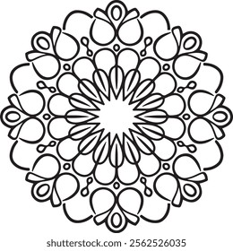 Easy Mandala Black and White silhouette vector on a white background, floral mandala design for coloring book