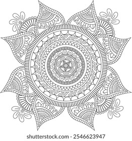 Mandala fácil blanco y negro. Simple Mandalas Vector de obras de arte. Mandala Colorear libro línea de arte Ilustración vectorial