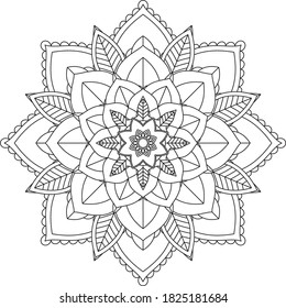 Easy Mandala coloring book simple and basic for beginners, seniors and children. Set of Mehndi flower pattern for Henna drawing and tattoo. Decoration in ethnic oriental, Indian style.