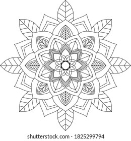 Easy Mandala coloring book simple and basic for beginners, seniors and children. Set of Mehndi flower pattern for Henna drawing and tattoo. Decoration in ethnic oriental, Indian style.