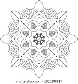 Easy Mandala coloring book simple and basic for beginners, seniors and children. Set of Mehndi flower pattern for Henna drawing and tattoo. Decoration in ethnic oriental, Indian style.
