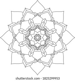Easy Mandala coloring book simple and basic for beginners, seniors and children. Set of Mehndi flower pattern for Henna drawing and tattoo. Decoration in ethnic oriental, Indian style.