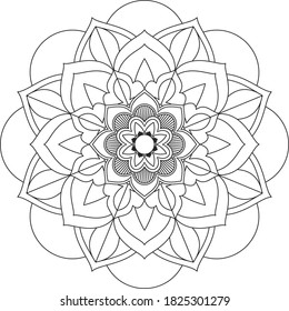 Easy Mandala coloring book simple and basic for beginners, seniors and children. Set of Mehndi flower pattern for Henna drawing and tattoo. Decoration in ethnic oriental, Indian style.