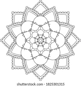 Easy Mandala coloring book simple and basic for beginners, seniors and children. Set of Mehndi flower pattern for Henna drawing and tattoo. Decoration in ethnic oriental, Indian style.