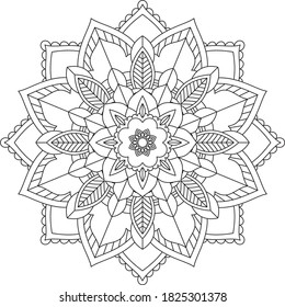 Easy Mandala coloring book simple and basic for beginners, seniors and children. Set of Mehndi flower pattern for Henna drawing and tattoo. Decoration in ethnic oriental, Indian style.