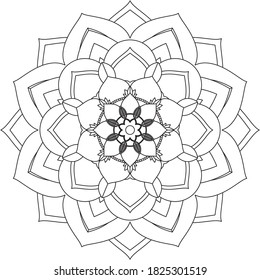 Easy Mandala coloring book simple and basic for beginners, seniors and children. Set of Mehndi flower pattern for Henna drawing and tattoo. Decoration in ethnic oriental, Indian style.