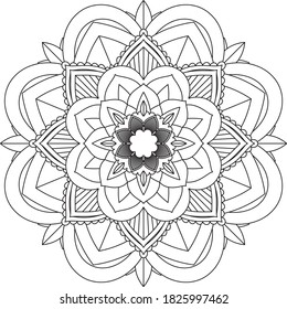 Easy Mandala coloring book simple and basic for beginners, seniors and children. Set of Mehndi flower pattern for Henna drawing and tattoo. Decoration in ethnic oriental, Indian style.