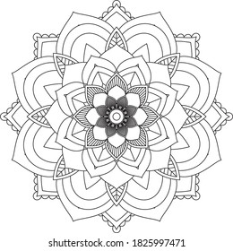 Easy Mandala coloring book simple and basic for beginners, seniors and children. Set of Mehndi flower pattern for Henna drawing and tattoo. Decoration in ethnic oriental, Indian style.
