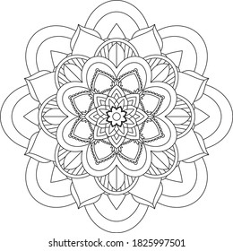 Easy Mandala coloring book simple and basic for beginners, seniors and children. Set of Mehndi flower pattern for Henna drawing and tattoo. Decoration in ethnic oriental, Indian style.