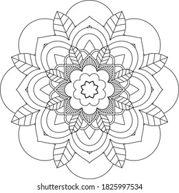 Easy Mandala coloring book simple and basic for beginners, seniors and children. Set of Mehndi flower pattern for Henna drawing and tattoo. Decoration in ethnic oriental, Indian style.
