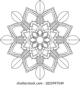 Easy Mandala coloring book simple and basic for beginners, seniors and children. Set of Mehndi flower pattern for Henna drawing and tattoo. Decoration in ethnic oriental, Indian style.
