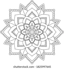 Easy Mandala coloring book simple and basic for beginners, seniors and children. Set of Mehndi flower pattern for Henna drawing and tattoo. Decoration in ethnic oriental, Indian style.