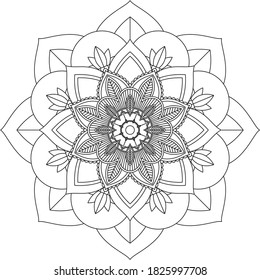 Easy Mandala coloring book simple and basic for beginners, seniors and children. Set of Mehndi flower pattern for Henna drawing and tattoo. Decoration in ethnic oriental, Indian style.