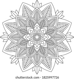 Easy Mandala coloring book simple and basic for beginners, seniors and children. Set of Mehndi flower pattern for Henna drawing and tattoo. Decoration in ethnic oriental, Indian style.