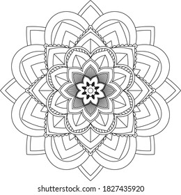 Easy Mandala coloring book simple and basic for beginners, seniors and children. Set of Mehndi flower pattern for Henna drawing and tattoo. Decoration in ethnic oriental, Indian style.