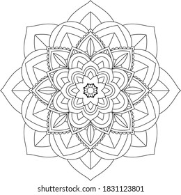 Easy Mandala coloring book simple and basic for beginners, seniors and children. Set of Mehndi flower pattern for Henna drawing and tattoo. Decoration in ethnic oriental, Indian style.