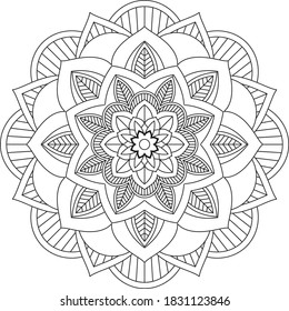 Easy Mandala coloring book simple and basic for beginners, seniors and children. Set of Mehndi flower pattern for Henna drawing and tattoo. Decoration in ethnic oriental, Indian style.