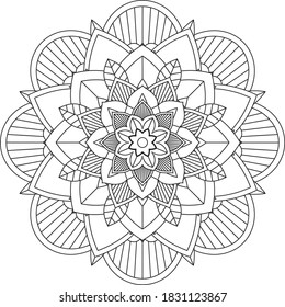 Easy Mandala coloring book simple and basic for beginners, seniors and children. Set of Mehndi flower pattern for Henna drawing and tattoo. Decoration in ethnic oriental, Indian style.