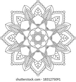 Easy Mandala coloring book simple and basic for beginners, seniors and children. Set of Mehndi flower pattern for Henna drawing and tattoo. Decoration in ethnic oriental, Indian style.