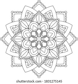 Easy Mandala coloring book simple and basic for beginners, seniors and children. Set of Mehndi flower pattern for Henna drawing and tattoo. Decoration in ethnic oriental, Indian style.