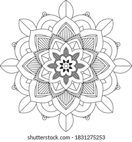 Easy Mandala coloring book simple and basic for beginners, seniors and children. Set of Mehndi flower pattern for Henna drawing and tattoo. Decoration in ethnic oriental, Indian style.