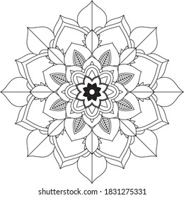 Easy Mandala coloring book simple and basic for beginners, seniors and children. Set of Mehndi flower pattern for Henna drawing and tattoo. Decoration in ethnic oriental, Indian style.
