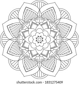Easy Mandala coloring book simple and basic for beginners, seniors and children. Set of Mehndi flower pattern for Henna drawing and tattoo. Decoration in ethnic oriental, Indian style.