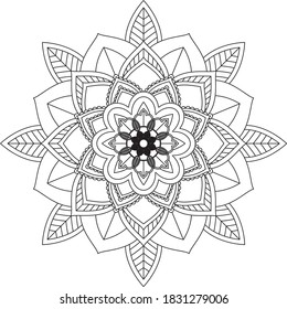 Easy Mandala coloring book simple and basic for beginners, seniors and children. Set of Mehndi flower pattern for Henna drawing and tattoo. Decoration in ethnic oriental, Indian style.