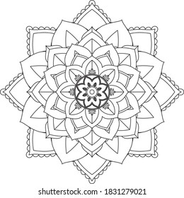 Easy Mandala coloring book simple and basic for beginners, seniors and children. Set of Mehndi flower pattern for Henna drawing and tattoo. Decoration in ethnic oriental, Indian style.