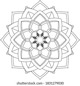 Easy Mandala coloring book simple and basic for beginners, seniors and children. Set of Mehndi flower pattern for Henna drawing and tattoo. Decoration in ethnic oriental, Indian style.