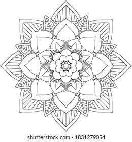Easy Mandala coloring book simple and basic for beginners, seniors and children. Set of Mehndi flower pattern for Henna drawing and tattoo. Decoration in ethnic oriental, Indian style.