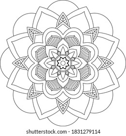 Easy Mandala coloring book simple and basic for beginners, seniors and children. Set of Mehndi flower pattern for Henna drawing and tattoo. Decoration in ethnic oriental, Indian style.