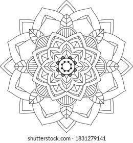 Easy Mandala coloring book simple and basic for beginners, seniors and children. Set of Mehndi flower pattern for Henna drawing and tattoo. Decoration in ethnic oriental, Indian style.
