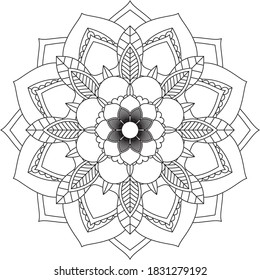 Easy Mandala coloring book simple and basic for beginners, seniors and children. Set of Mehndi flower pattern for Henna drawing and tattoo. Decoration in ethnic oriental, Indian style.