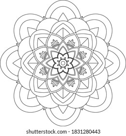 Easy Mandala coloring book simple and basic for beginners, seniors and children. Set of Mehndi flower pattern for Henna drawing and tattoo. Decoration in ethnic oriental, Indian style.
