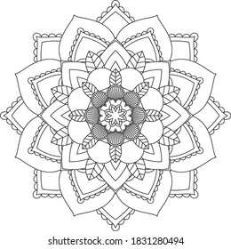 Easy Mandala coloring book simple and basic for beginners, seniors and children. Set of Mehndi flower pattern for Henna drawing and tattoo. Decoration in ethnic oriental, Indian style.