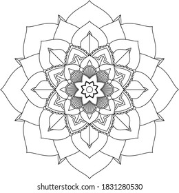 Easy Mandala coloring book simple and basic for beginners, seniors and children. Set of Mehndi flower pattern for Henna drawing and tattoo. Decoration in ethnic oriental, Indian style.