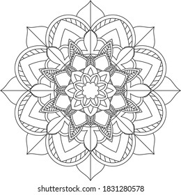 Easy Mandala coloring book simple and basic for beginners, seniors and children. Set of Mehndi flower pattern for Henna drawing and tattoo. Decoration in ethnic oriental, Indian style.