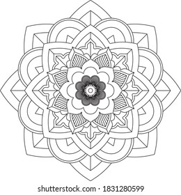 Easy Mandala coloring book simple and basic for beginners, seniors and children. Set of Mehndi flower pattern for Henna drawing and tattoo. Decoration in ethnic oriental, Indian style.