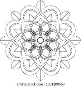 Easy Mandala coloring book simple and basic for beginners, seniors and children. Set of Mehndi flower pattern for Henna drawing and tattoo. Decoration in ethnic oriental, Indian style.