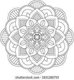 Easy Mandala coloring book simple and basic for beginners, seniors and children. Set of Mehndi flower pattern for Henna drawing and tattoo. Decoration in ethnic oriental, Indian style.