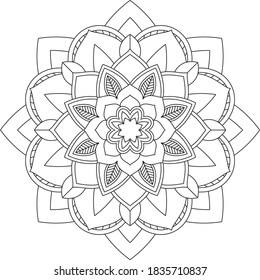 Easy Mandala coloring book simple and basic for beginners, seniors and children. Set of Mehndi flower pattern for Henna drawing and tattoo. Decoration in ethnic oriental, Indian style.