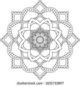 Easy Mandala coloring book simple and basic for beginners, seniors and children. Set of Mehndi flower pattern for Henna drawing and tattoo. Decoration in ethnic oriental, Indian style.
