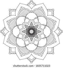 Easy Mandala coloring book simple and basic for beginners, seniors and children. Set of Mehndi flower pattern for Henna drawing and tattoo. Decoration in ethnic oriental, Indian style.