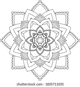 Easy Mandala coloring book simple and basic for beginners, seniors and children. Set of Mehndi flower pattern for Henna drawing and tattoo. Decoration in ethnic oriental, Indian style.