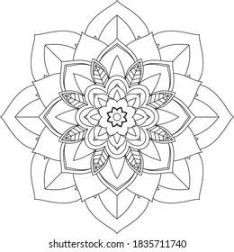 Easy Mandala coloring book simple and basic for beginners, seniors and children. Set of Mehndi flower pattern for Henna drawing and tattoo. Decoration in ethnic oriental, Indian style.