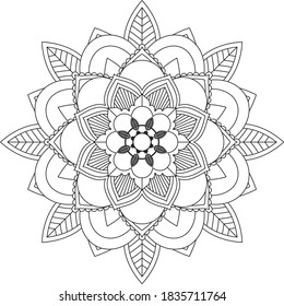 Easy Mandala coloring book simple and basic for beginners, seniors and children. Set of Mehndi flower pattern for Henna drawing and tattoo. Decoration in ethnic oriental, Indian style.